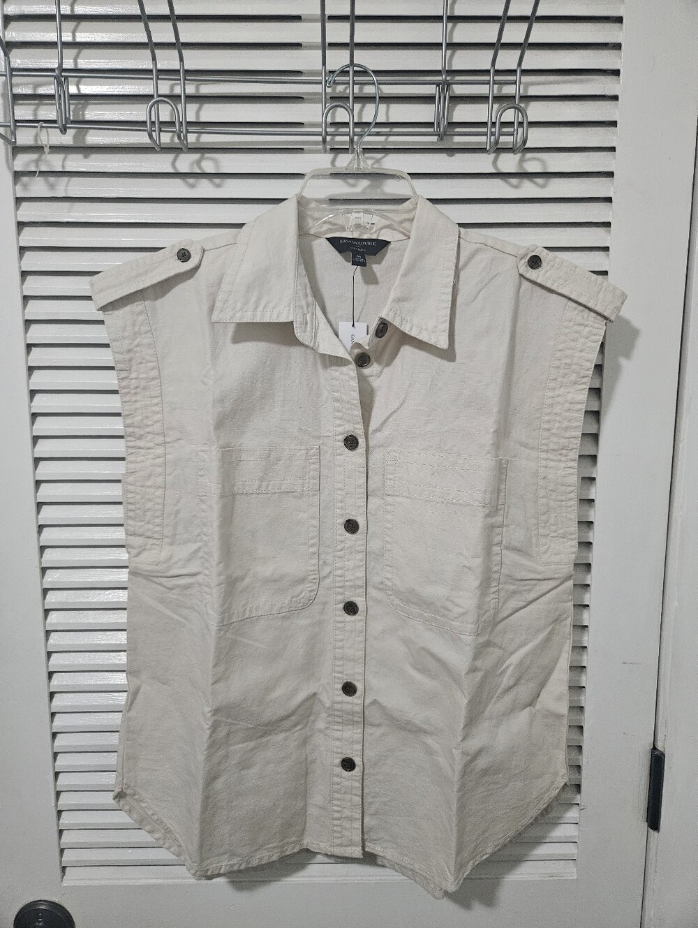 Linen Blend Cargo Utility Vest Tank